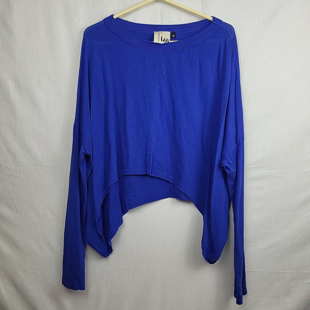 Ttee Womens Blue Shark Bite Hem Lagen Look Oversized Top‎ Sz Small